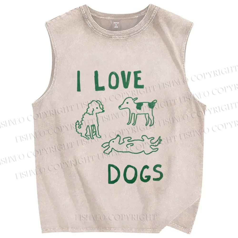 Unisex I Love Dogs Printed Washed Tank Top