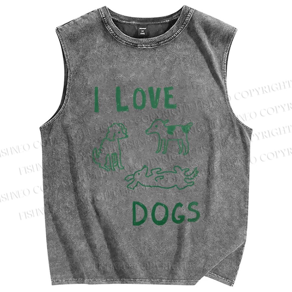 Unisex I Love Dogs Printed Washed Tank Top
