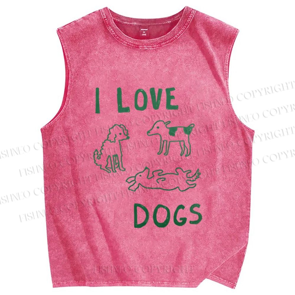 Unisex I Love Dogs Printed Washed Tank Top
