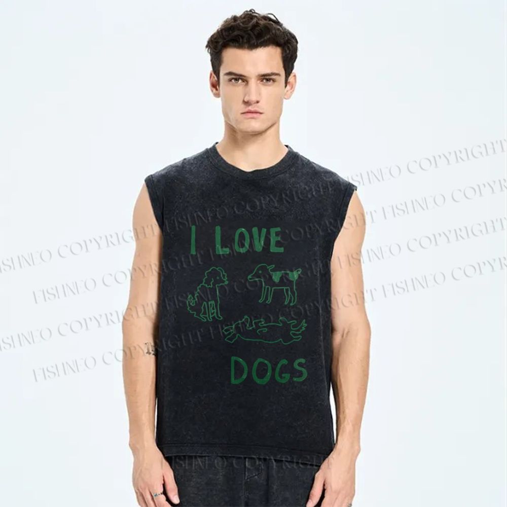 Unisex I Love Dogs Printed Washed Tank Top