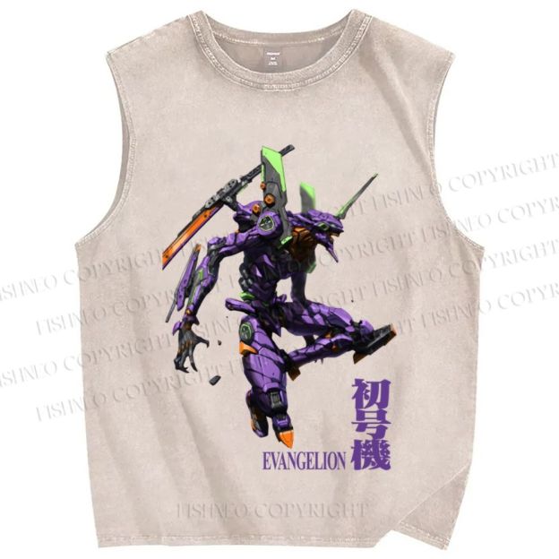 Unisex Neon Genesis Evangelion 01 Printed Washed Tank Top