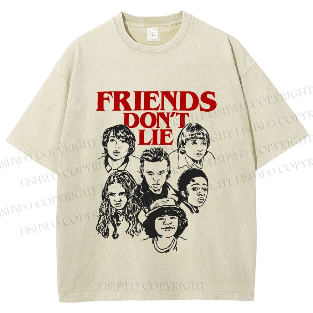 Unisex Stranger Things Friends Dont Lie Printed Washed Tee