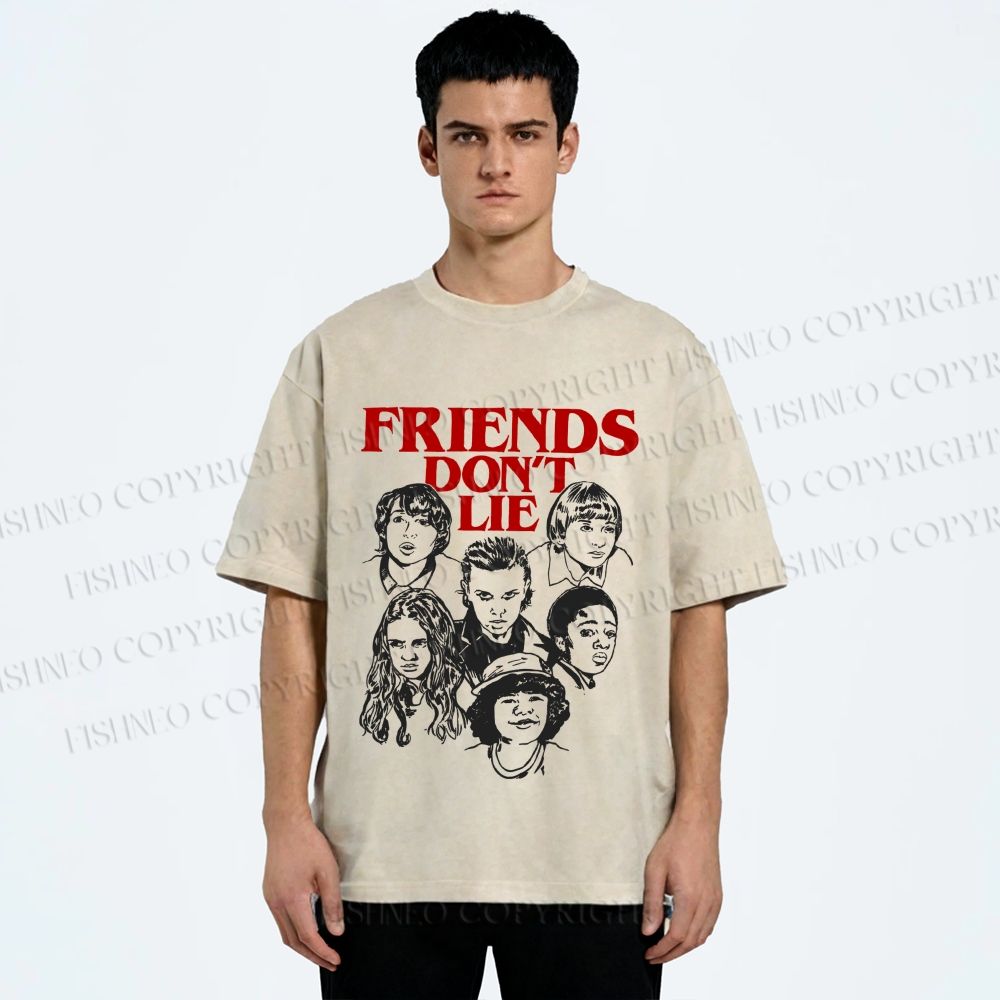 Unisex Stranger Things Friends Dont Lie Printed Washed Tee