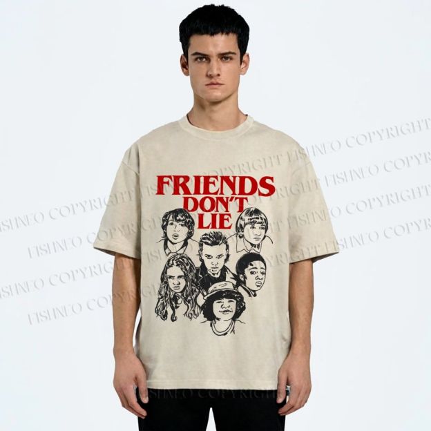 Unisex Stranger Things Friends Dont Lie Printed Washed Tee
