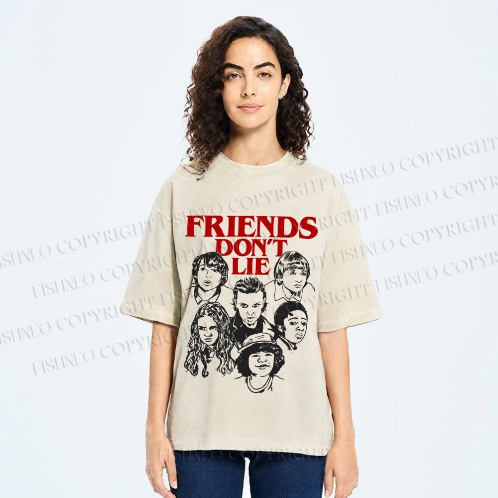 Unisex Stranger Things Friends Dont Lie Printed Washed Tee