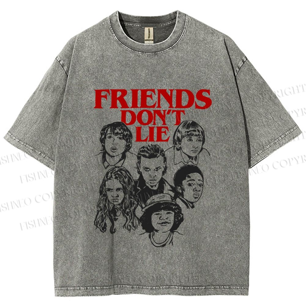 Unisex Stranger Things Friends Dont Lie Printed Washed Tee