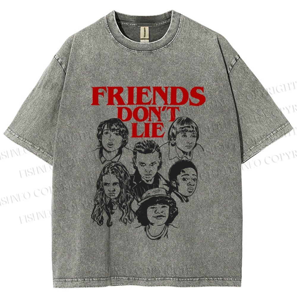 Unisex Stranger Things Friends Dont Lie Printed Washed Tee
