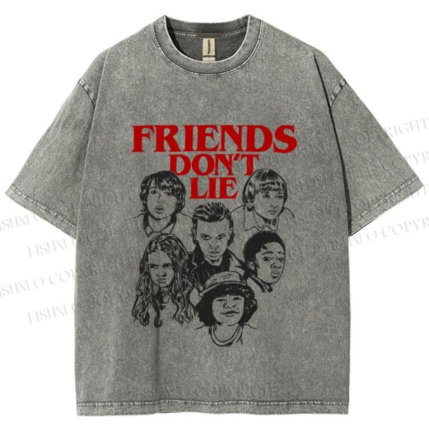 Unisex Stranger Things Friends Dont Lie Printed Washed Tee