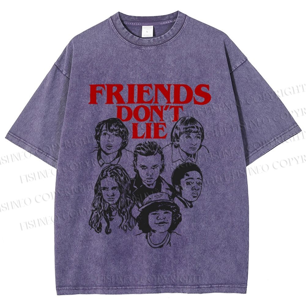 Unisex Stranger Things Friends Dont Lie Printed Washed Tee