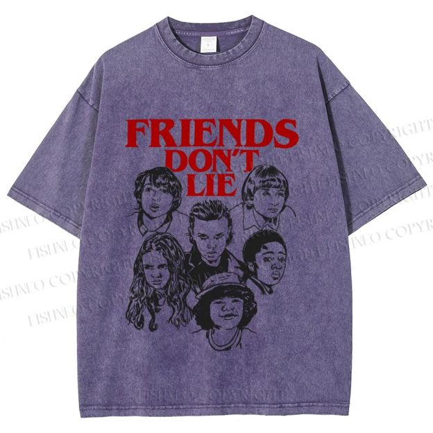 Unisex Stranger Things Friends Dont Lie Printed Washed Tee