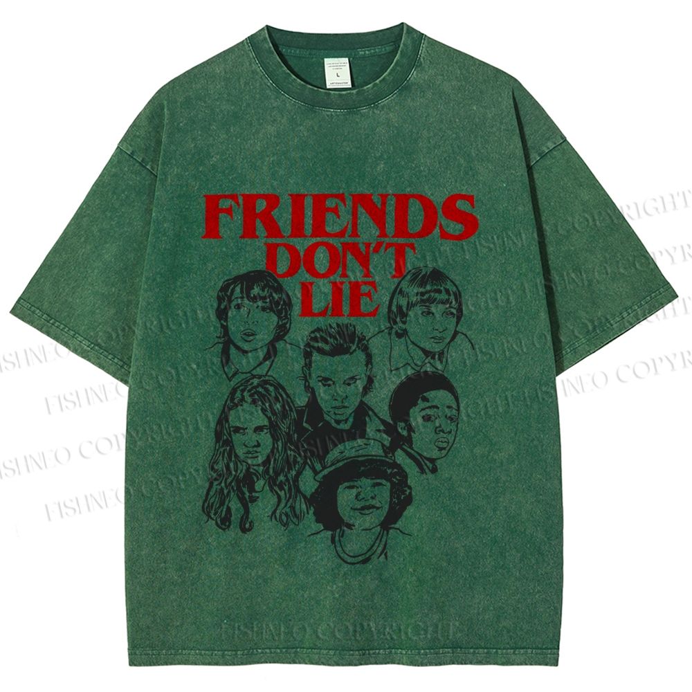 Unisex Stranger Things Friends Dont Lie Printed Washed Tee