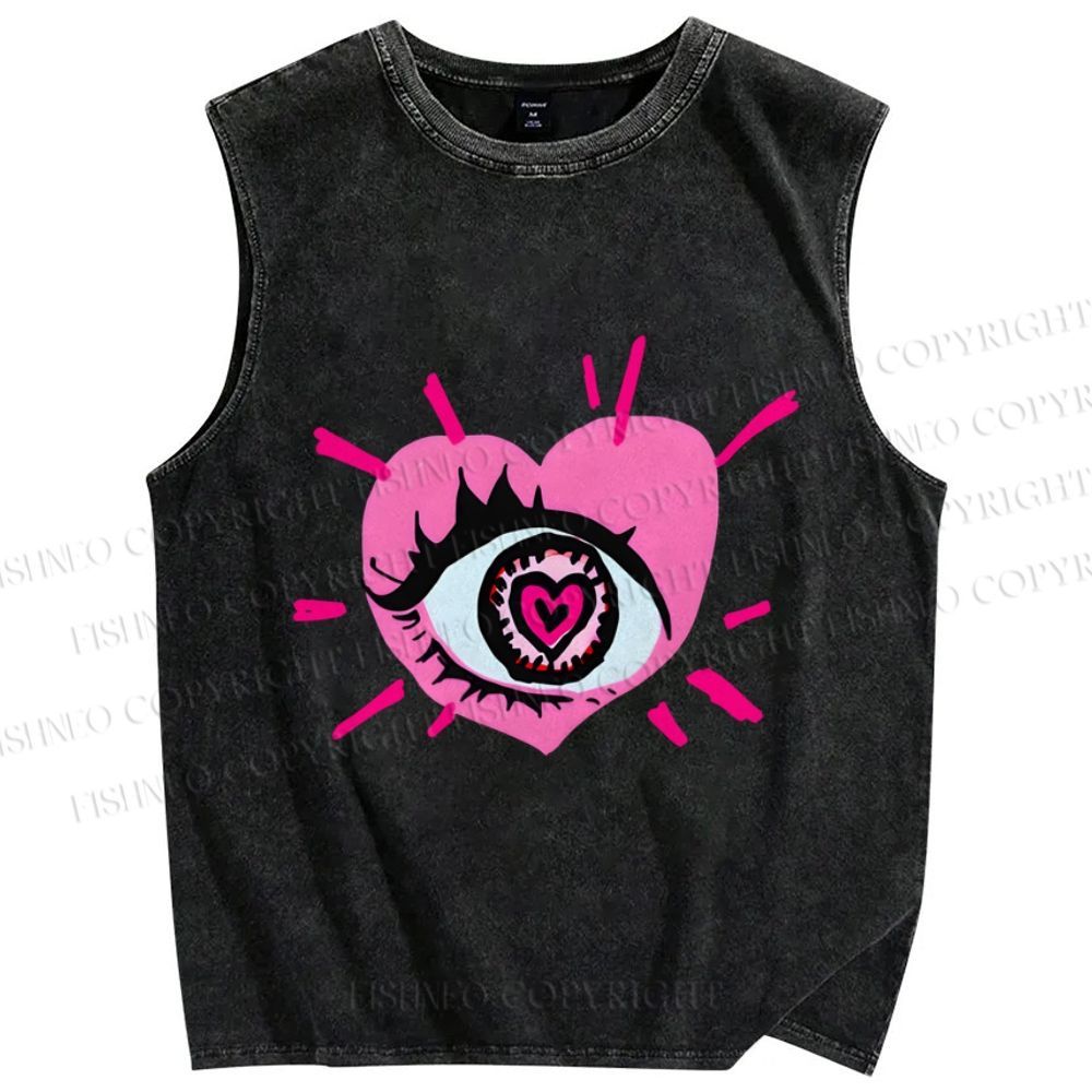 Unisex Eye in Love Printed Washed Tank Top