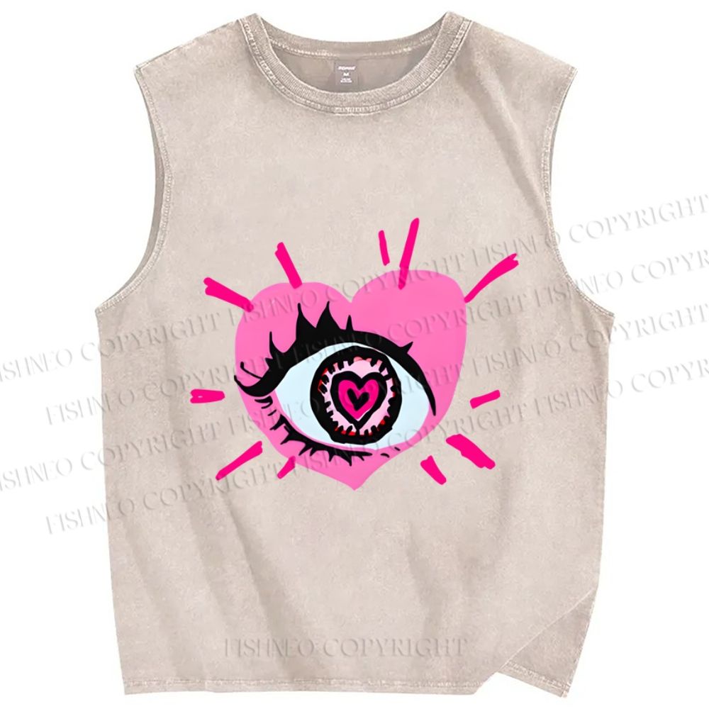 Unisex Eye in Love Printed Washed Tank Top