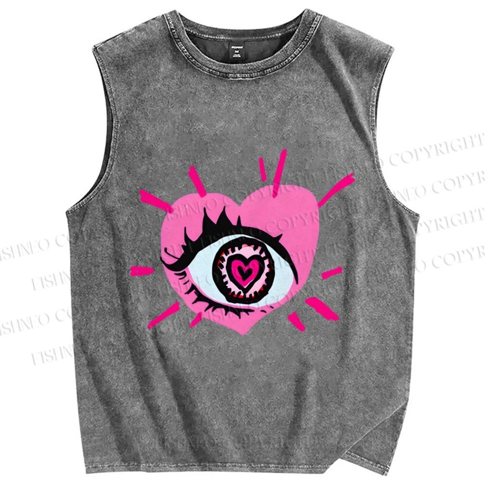 Unisex Eye in Love Printed Washed Tank Top