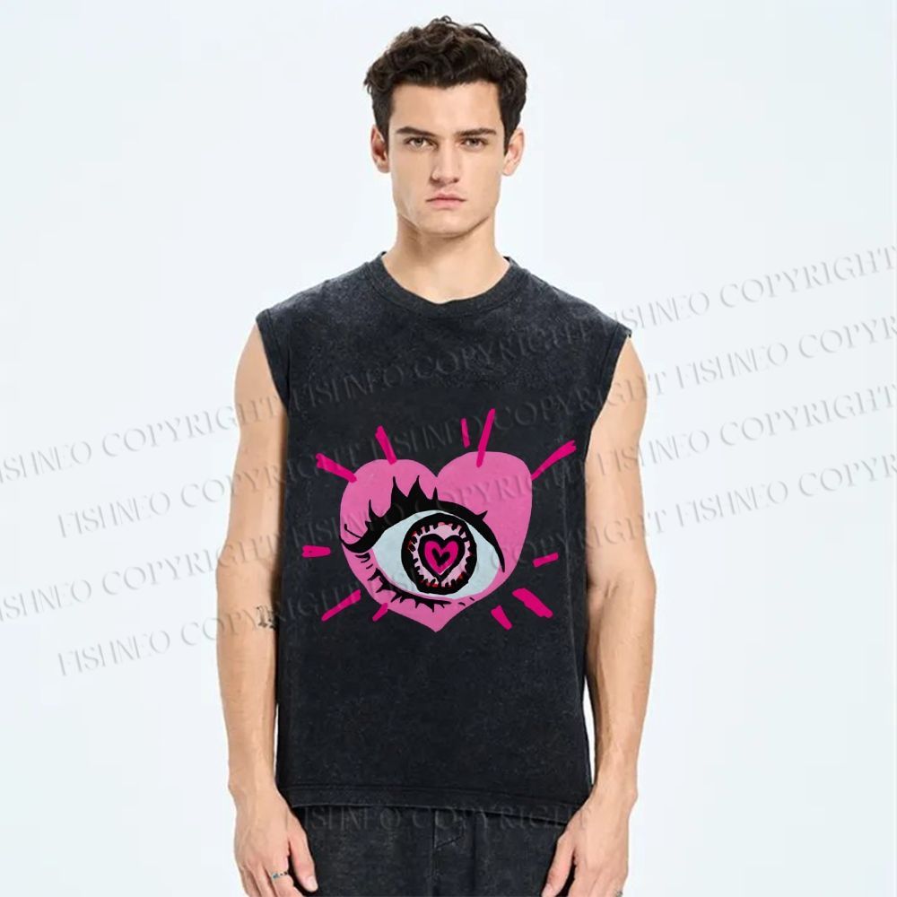 Unisex Eye in Love Printed Washed Tank Top