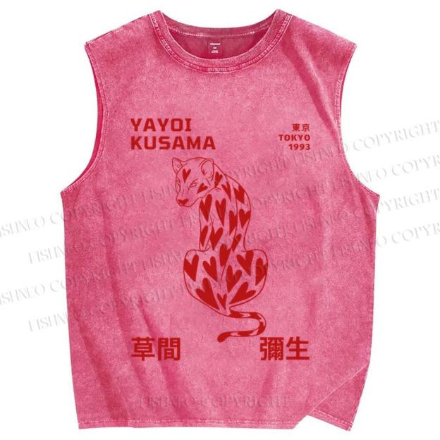 Unisex Yayoi Kusama Panther With Heart Printed Washed Tank Top
