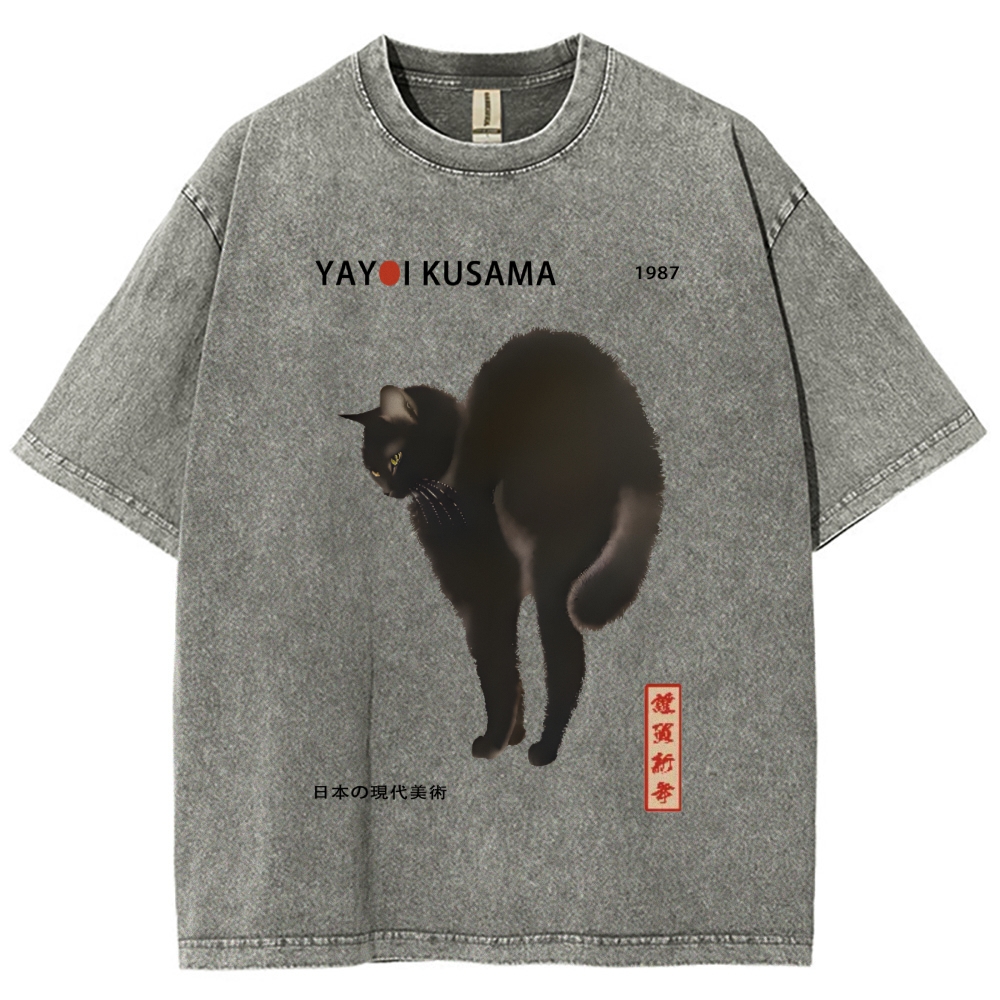 Unisex Yayoi Kusama Cat Vintage Wash Japanese Design T-Shirt