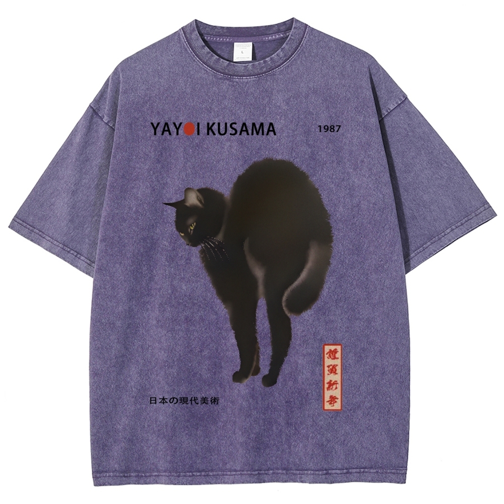 Unisex Yayoi Kusama Cat Vintage Wash Japanese Design T-Shirt