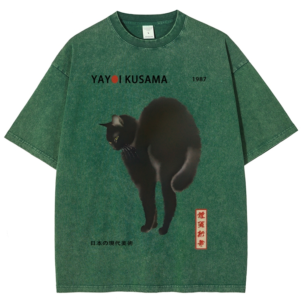Unisex Yayoi Kusama Cat Vintage Wash Japanese Design T-Shirt