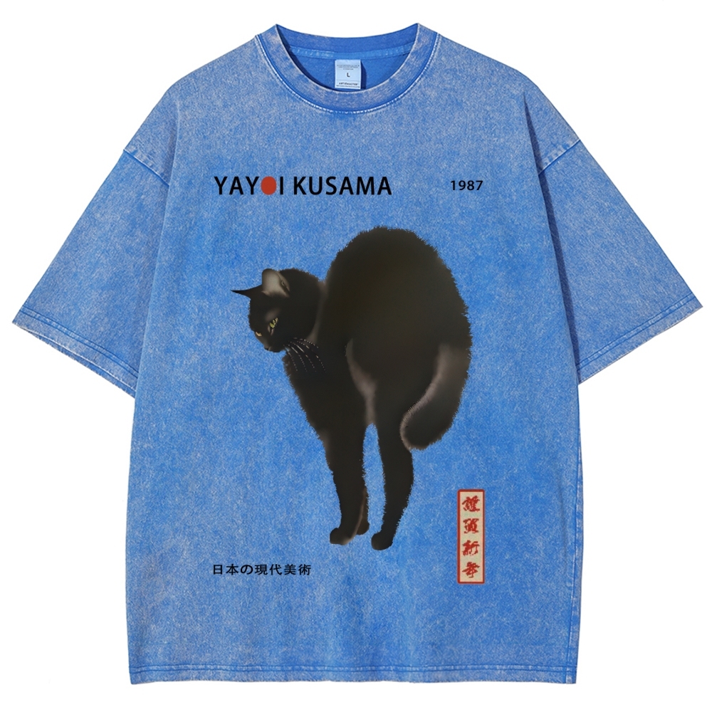 Unisex Yayoi Kusama Cat Vintage Wash Japanese Design T-Shirt
