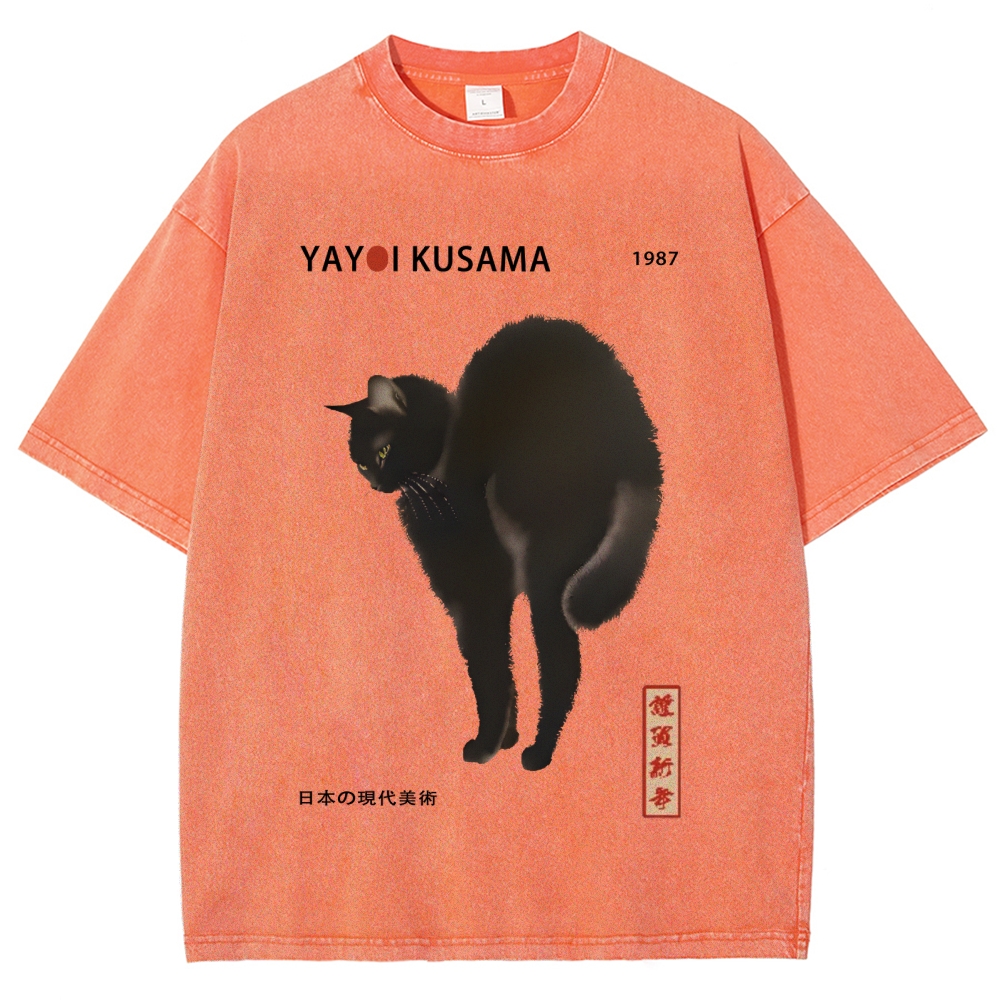 Unisex Yayoi Kusama Cat Vintage Wash Japanese Design T-Shirt