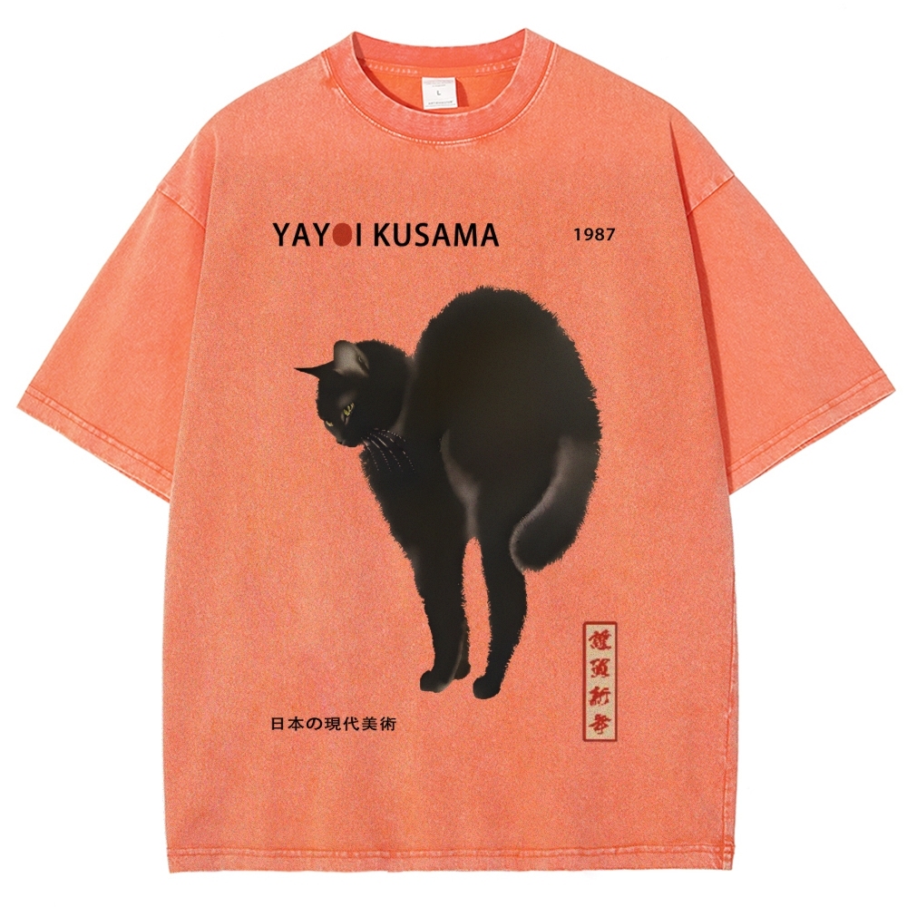 Unisex Yayoi Kusama Cat Vintage Wash Japanese Design T-Shirt