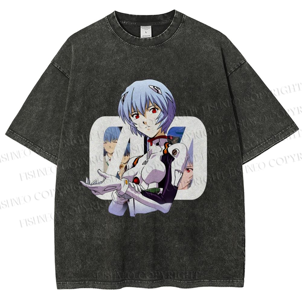 Unisex Neon Genesis Evangelion Rei 00 Printed Washed Tee