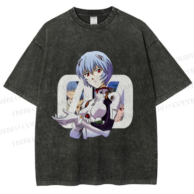 Unisex Neon Genesis Evangelion Rei 00 Printed Washed Tee
