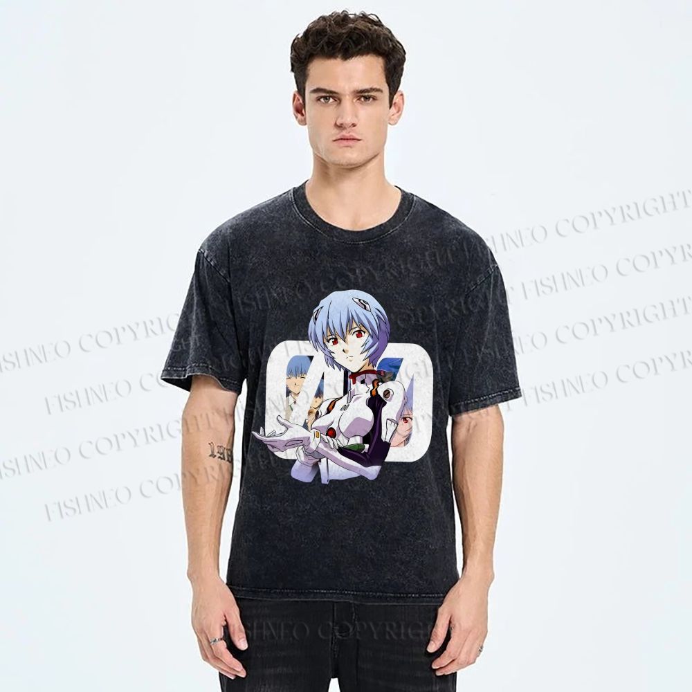 Unisex Neon Genesis Evangelion Rei 00 Printed Washed Tee