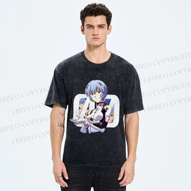 Unisex Neon Genesis Evangelion Rei 00 Printed Washed Tee