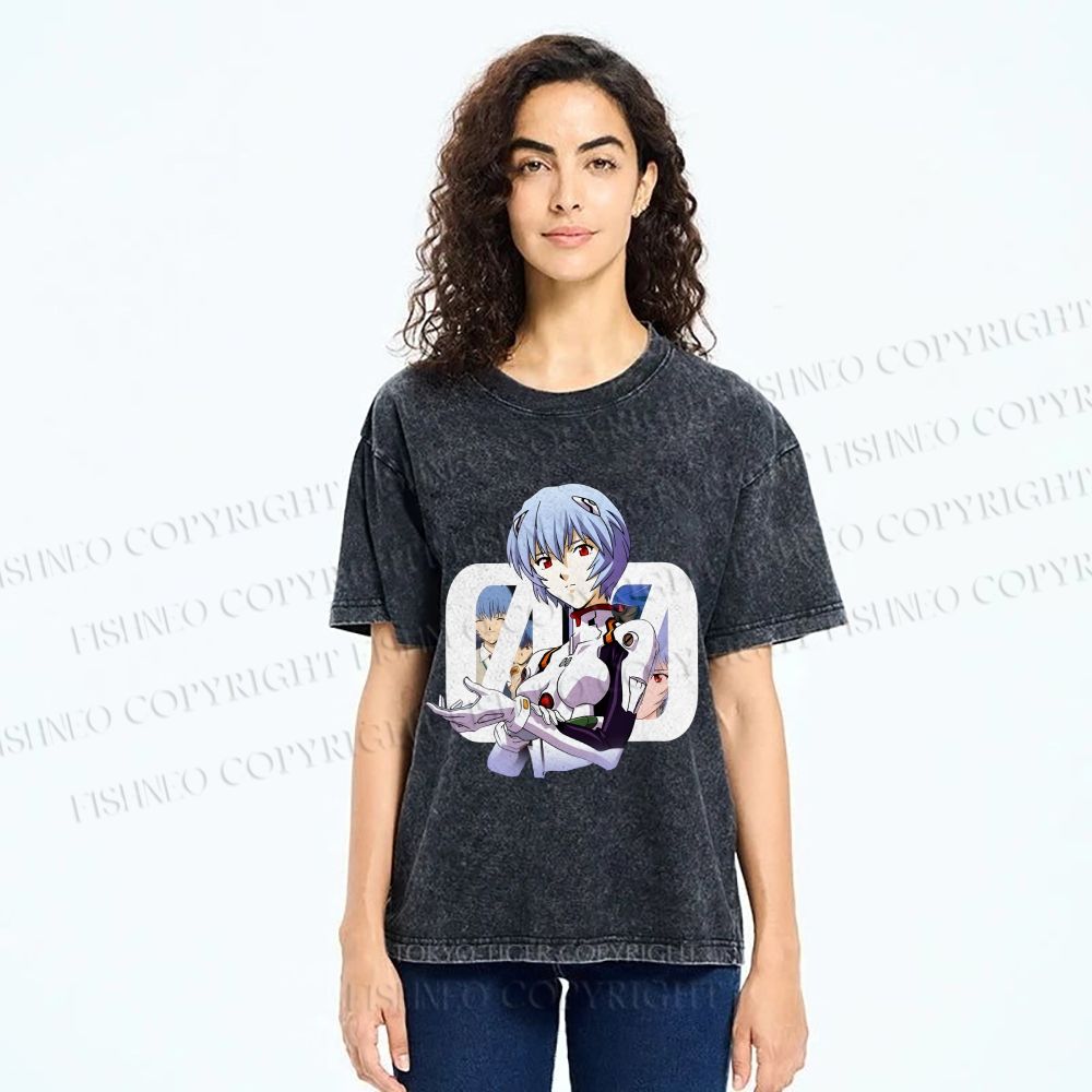 Unisex Neon Genesis Evangelion Rei 00 Printed Washed Tee