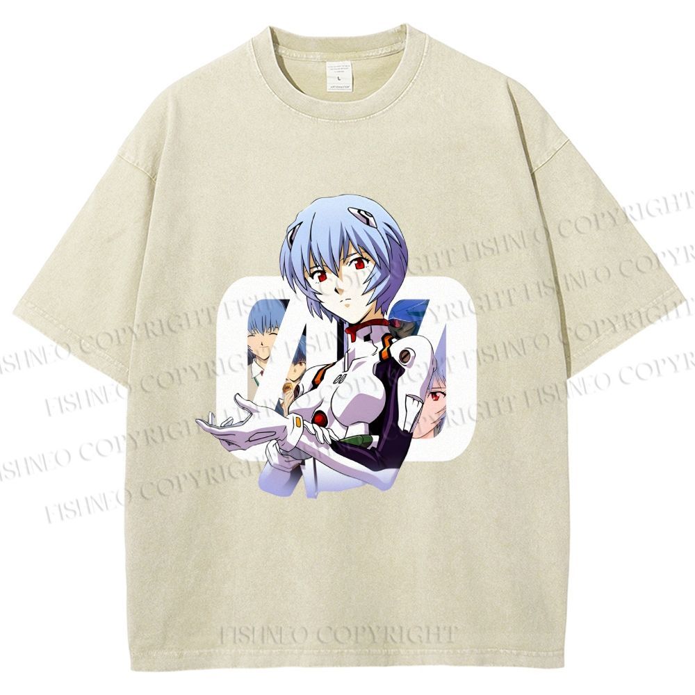 Unisex Neon Genesis Evangelion Rei 00 Printed Washed Tee