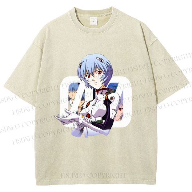 Unisex Neon Genesis Evangelion Rei 00 Printed Washed Tee
