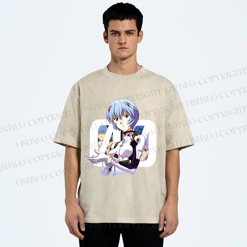 Unisex Neon Genesis Evangelion Rei 00 Printed Washed Tee