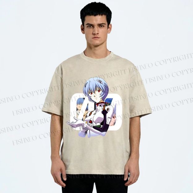 Unisex Neon Genesis Evangelion Rei 00 Printed Washed Tee