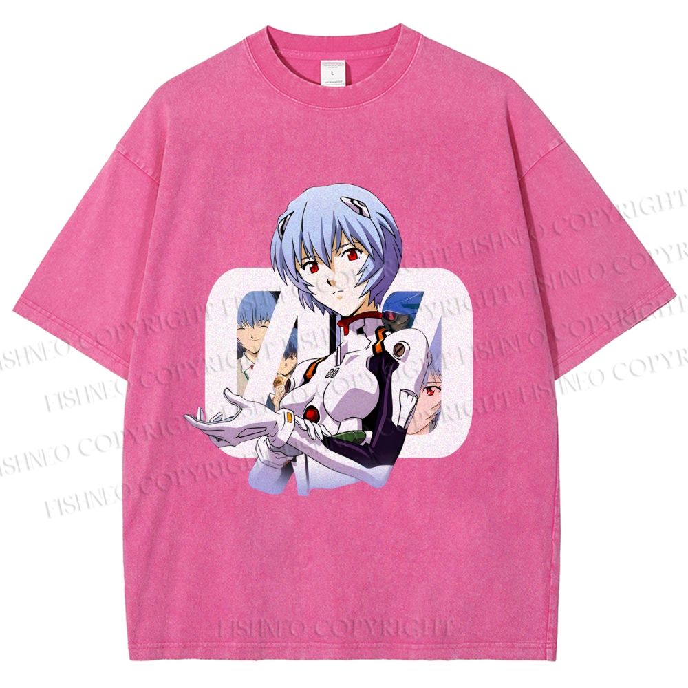Unisex Neon Genesis Evangelion Rei 00 Printed Washed Tee