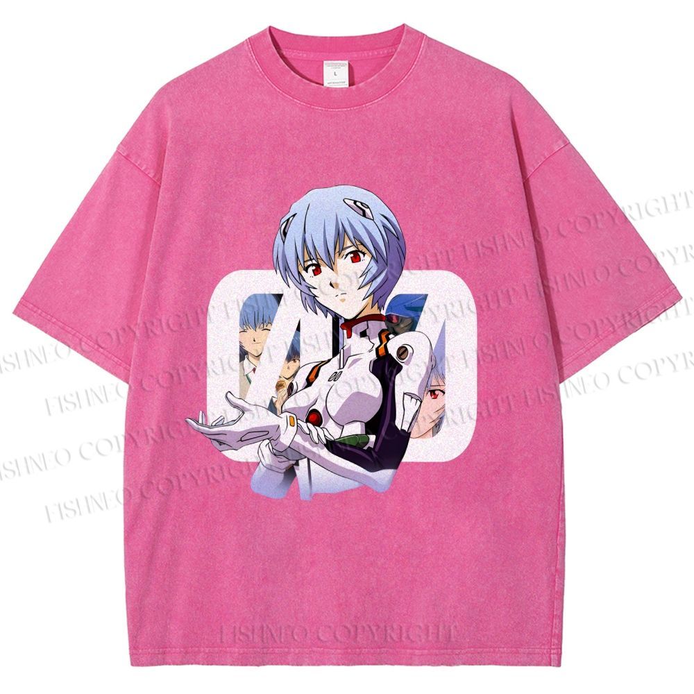 Unisex Neon Genesis Evangelion Rei 00 Printed Washed Tee