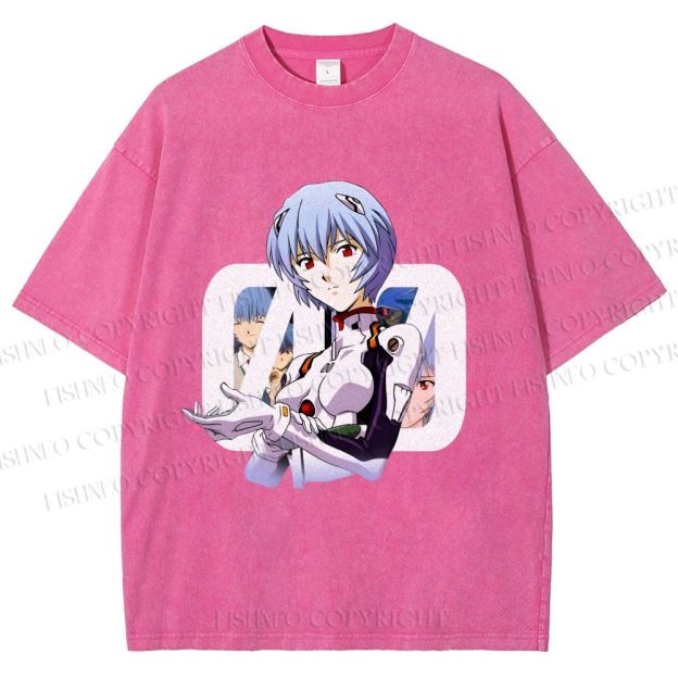 Unisex Neon Genesis Evangelion Rei 00 Printed Washed Tee