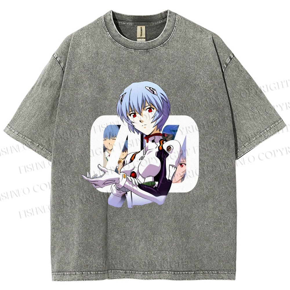 Unisex Neon Genesis Evangelion Rei 00 Printed Washed Tee
