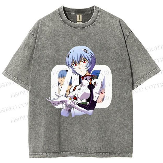Unisex Neon Genesis Evangelion Rei 00 Printed Washed Tee