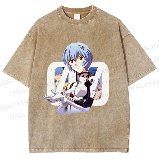 Unisex Neon Genesis Evangelion Rei 00 Printed Washed Tee