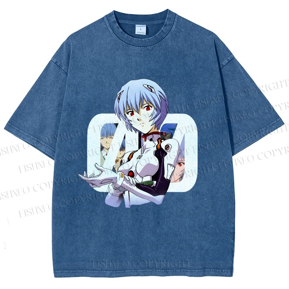 Unisex Neon Genesis Evangelion Rei 00 Printed Washed Tee