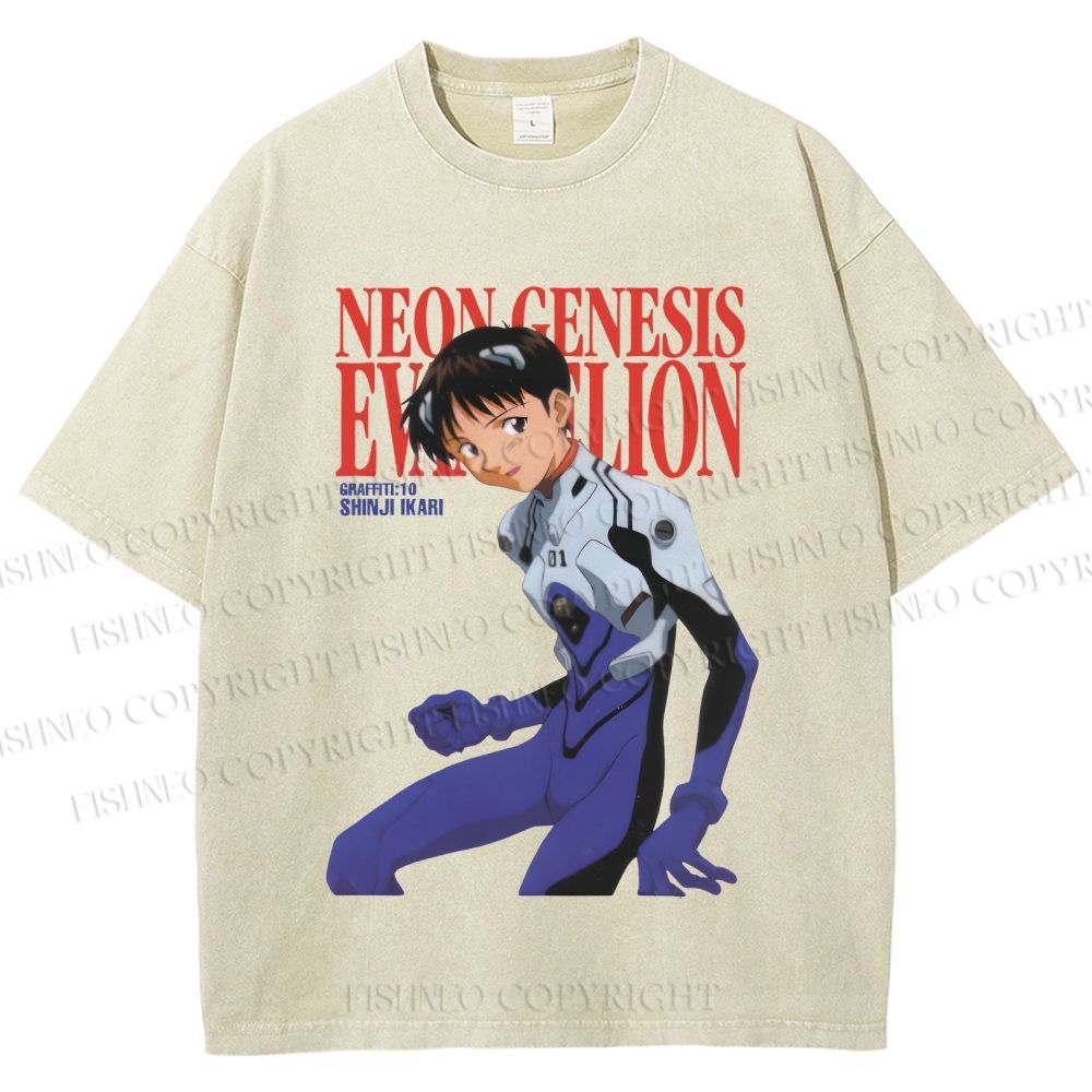 Unisex Neon Genesis Evangelion Shinji Printed Washed Tee