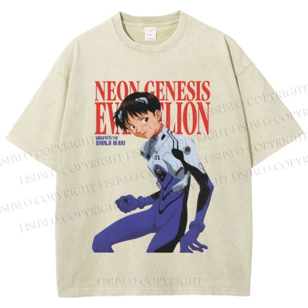 Unisex Neon Genesis Evangelion Shinji Printed Washed Tee