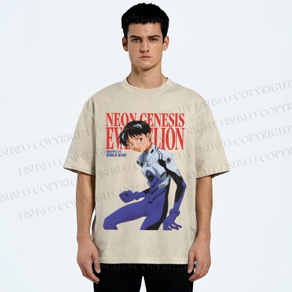 Unisex Neon Genesis Evangelion Shinji Printed Washed Tee