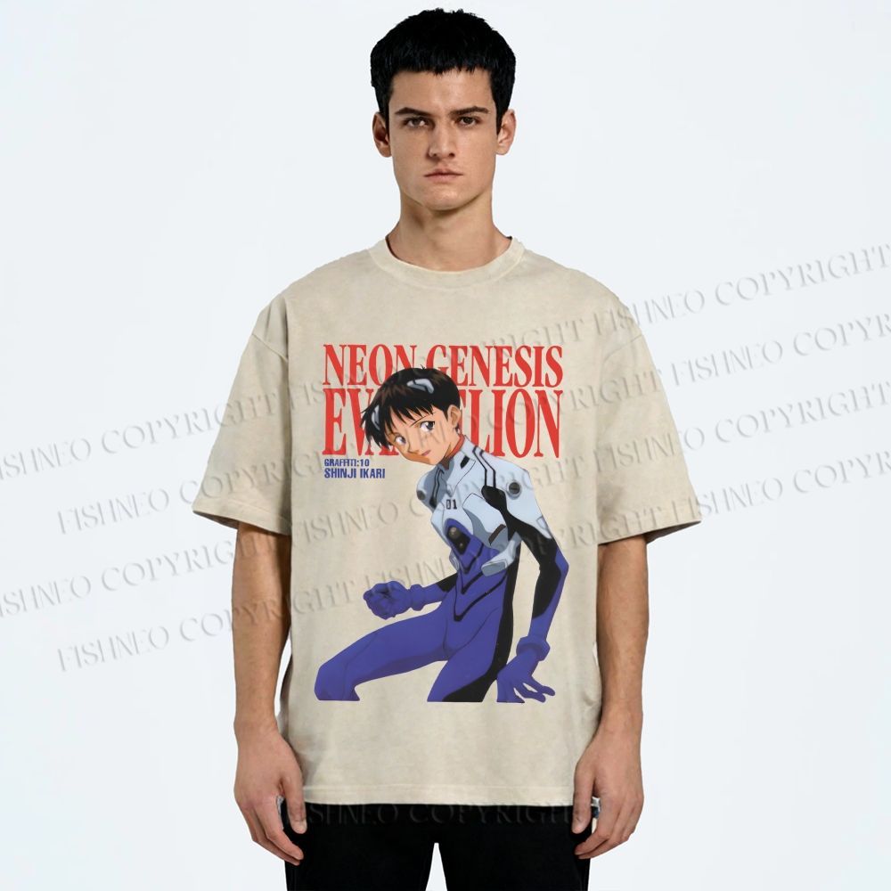 Unisex Neon Genesis Evangelion Shinji Printed Washed Tee