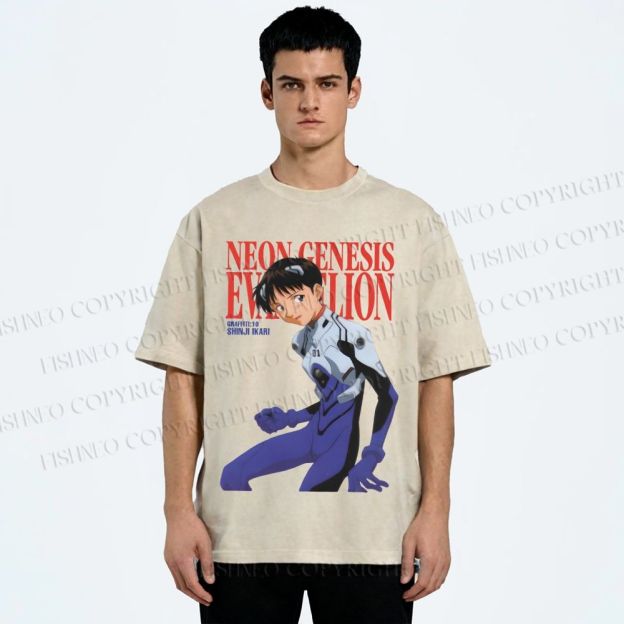 Unisex Neon Genesis Evangelion Shinji Printed Washed Tee