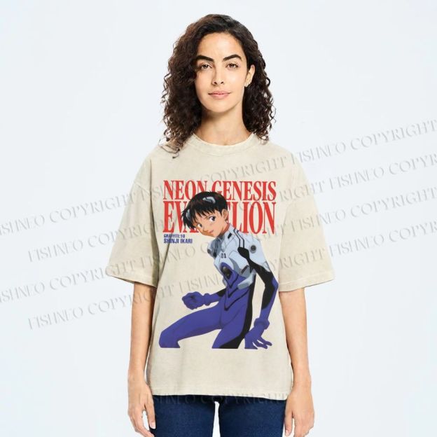 Unisex Neon Genesis Evangelion Shinji Printed Washed Tee