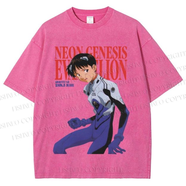 Unisex Neon Genesis Evangelion Shinji Printed Washed Tee