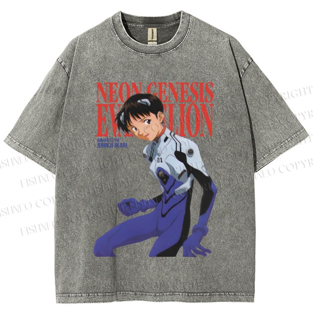 Unisex Neon Genesis Evangelion Shinji Printed Washed Tee